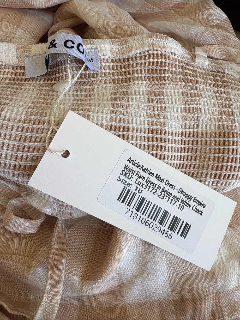 NWT - Showpo Katrien Empire Waist Maxi Dress In Beige / White Checker - Size 10 - Picture 9 of 9